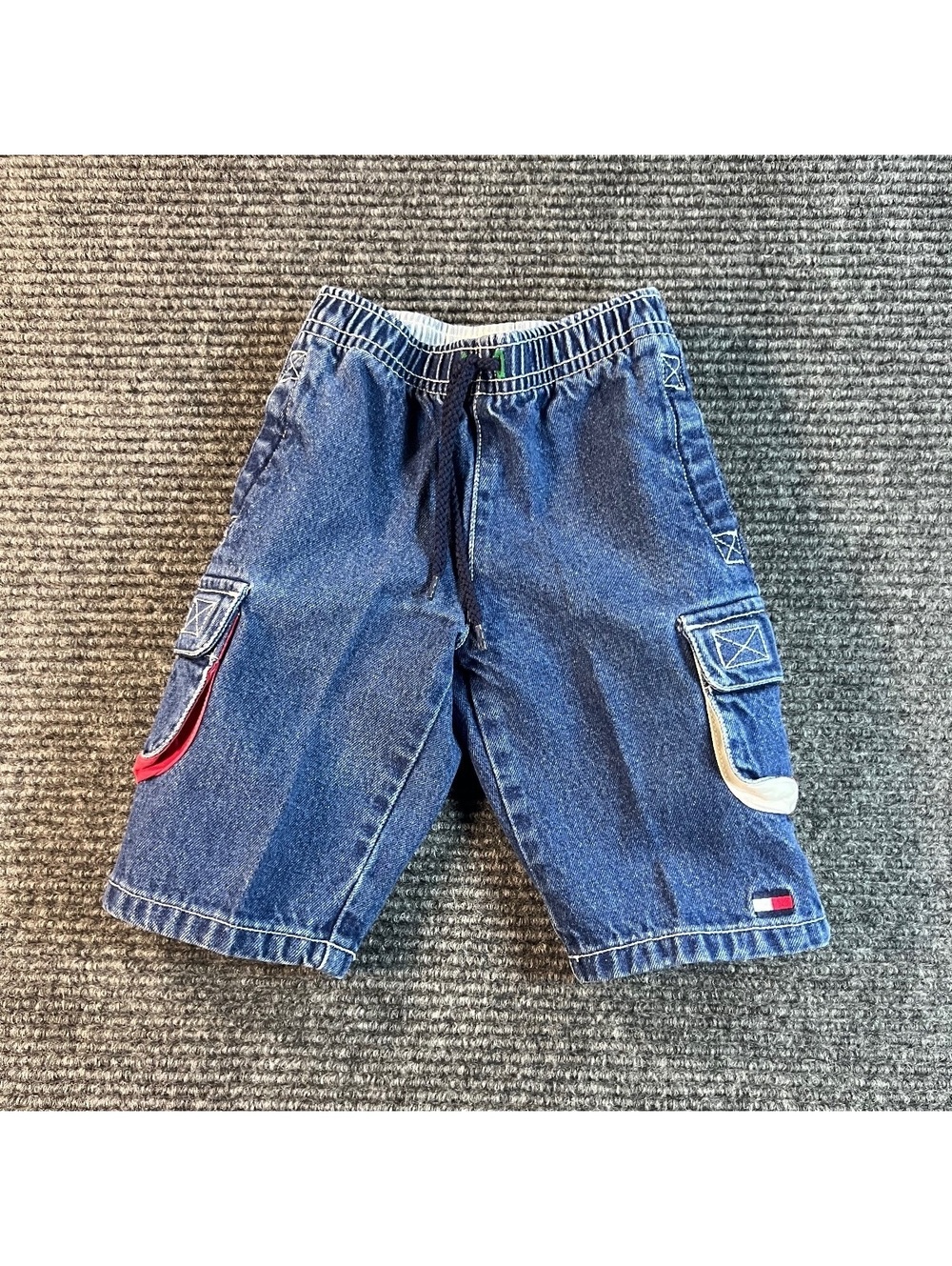 VTG Y2K 90s Tommy Hilfiger Baby Denim Cargo Flag Pocket Shorts 3-6 Months